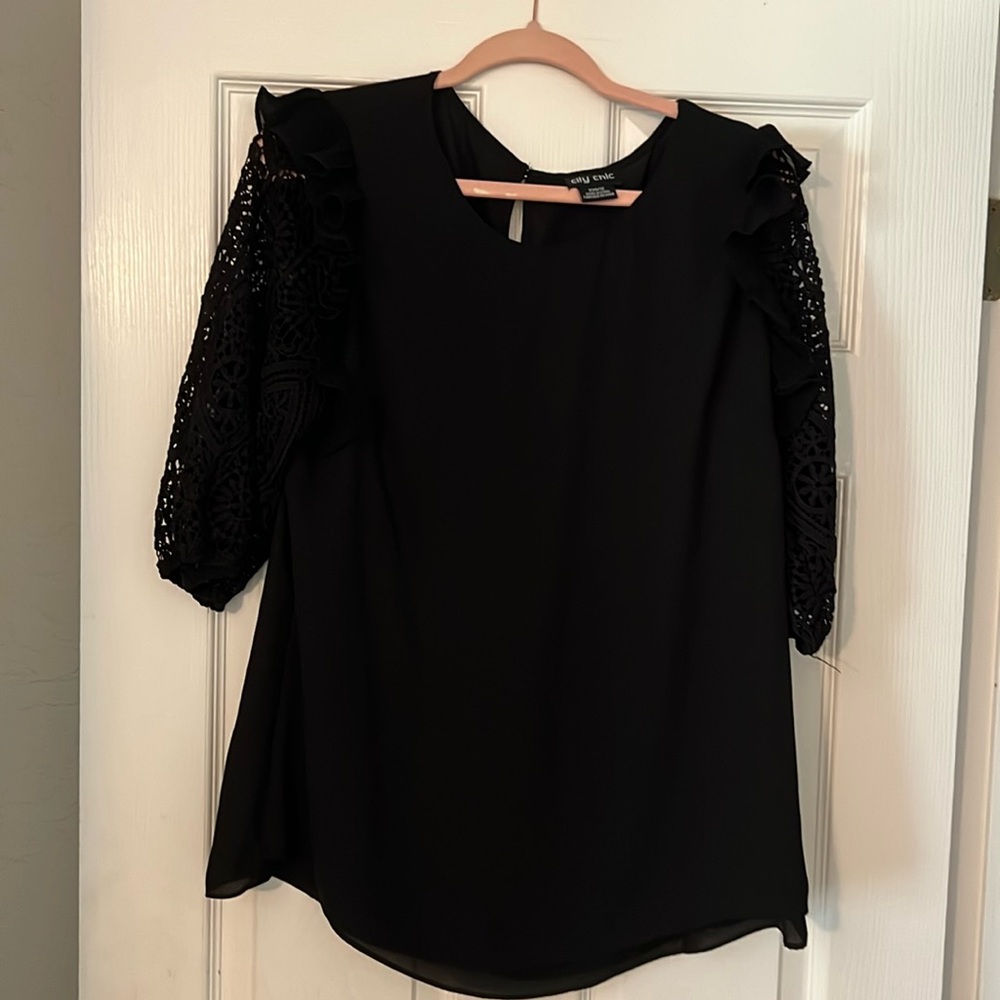 City Chic Black Lace Sleeve Blouse